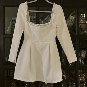Oddmuse, London, white pearl square neck, long sleeve dress new with tags